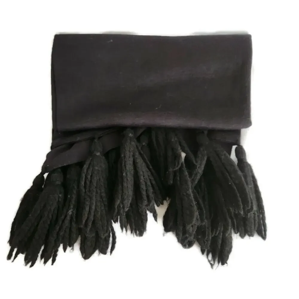 Surell Women's Black Mittens with Faux Fur Cuffs and Tasseled Black Scarf